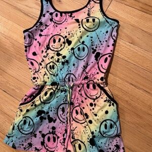 Girls Pixie Lane Rainbow Smiley Face Splatter Romper Size 7